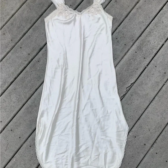 Vintage Ivory Lace-Trim Slip Dress | 90s Silky Cap Sleeve Lingerie Midi Dress - Picture 7 of 7